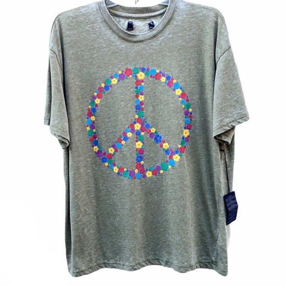NWT Forever 21 men/unisex medium short sleeve floral peace sign burn out tee - Picture 2 of 9